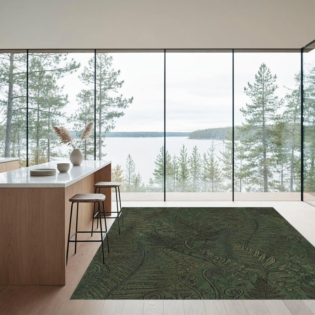 Verdant Forest Fern Illustration Rug