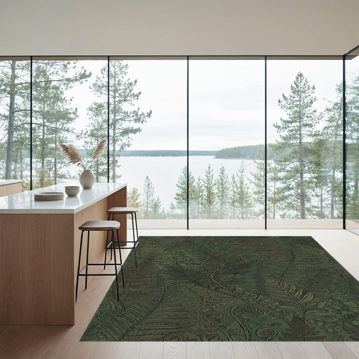 Verdant Forest Fern Illustration Rug
