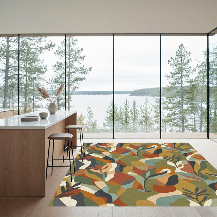 Earthy Autumn Abstract Botanical Forms Rug