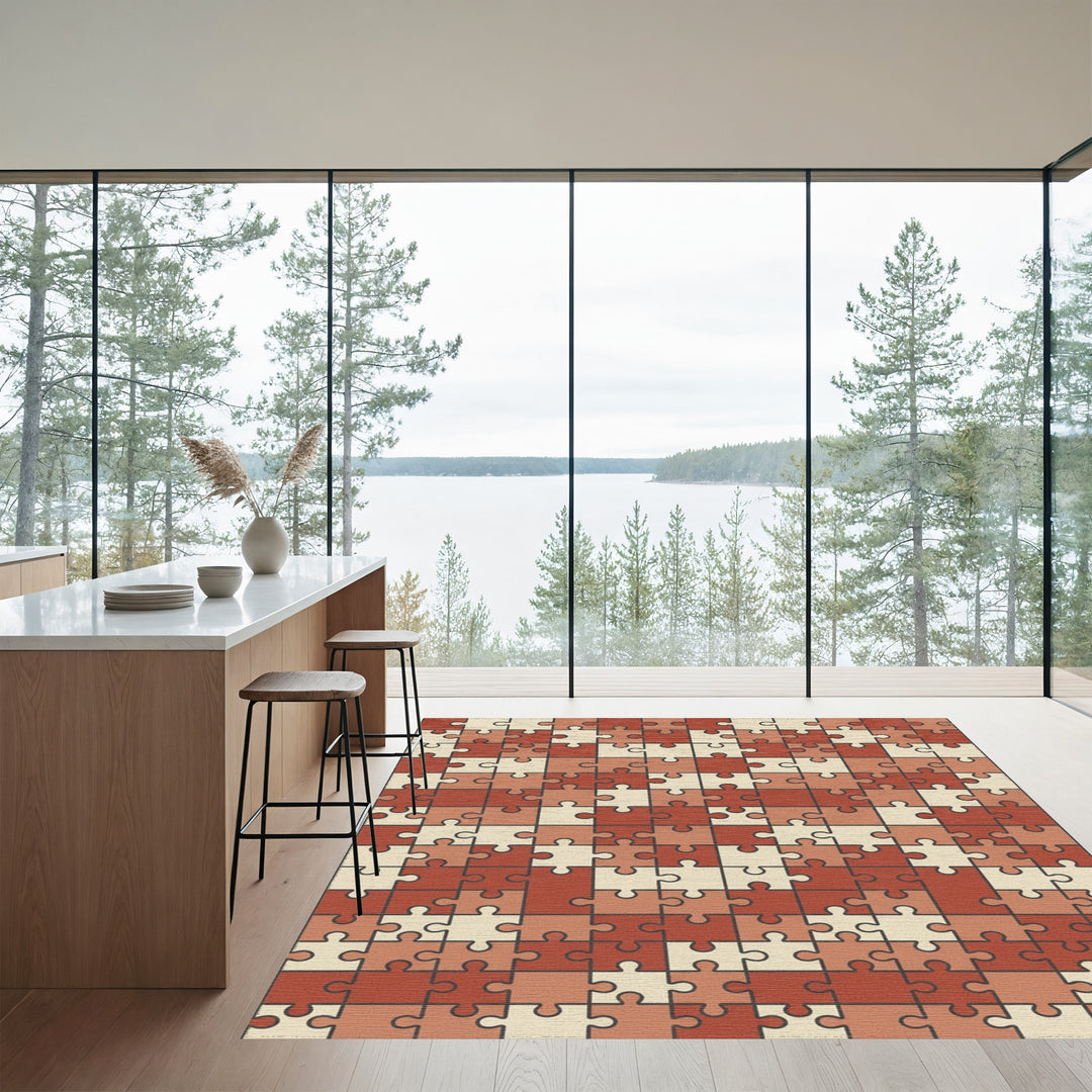 Terracotta Puzzle Piece Collage Rug
