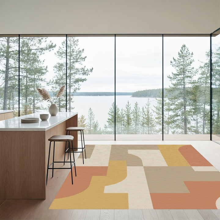 Terracotta Cream Midcentury Geometric Shapes Rug