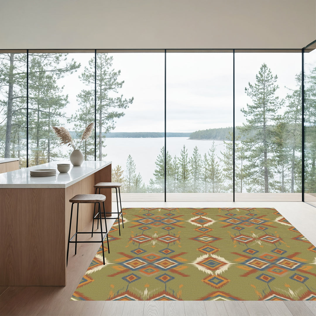 Olive Green Tribal Diamond Brocade Rug