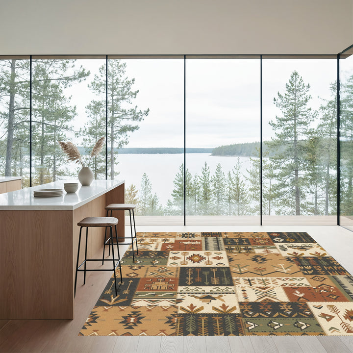 Earthy Boho Patchwork Arrow Medallion Rug