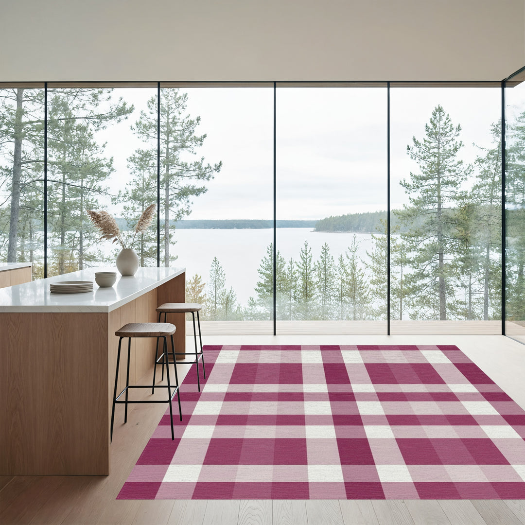 Burgundy Cream Plaid Lattice Rug