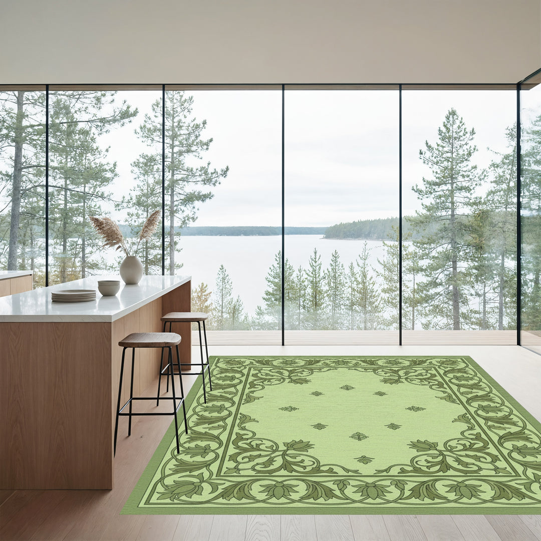 Sage Green Floral Vine Medallion Rug