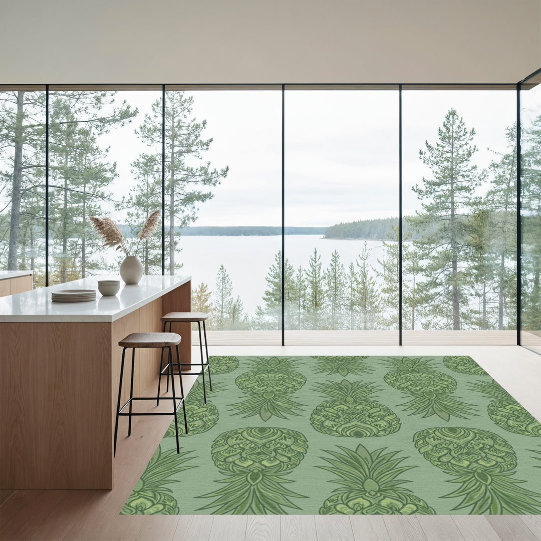 Emerald Green Ornate Pineapple Repeat Rug