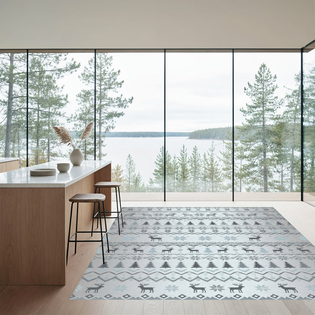 Silver Gray Reindeer Tree Nordic Rug