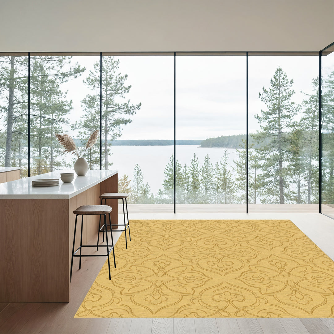 Golden Ochre Arabesque Lattice Rug