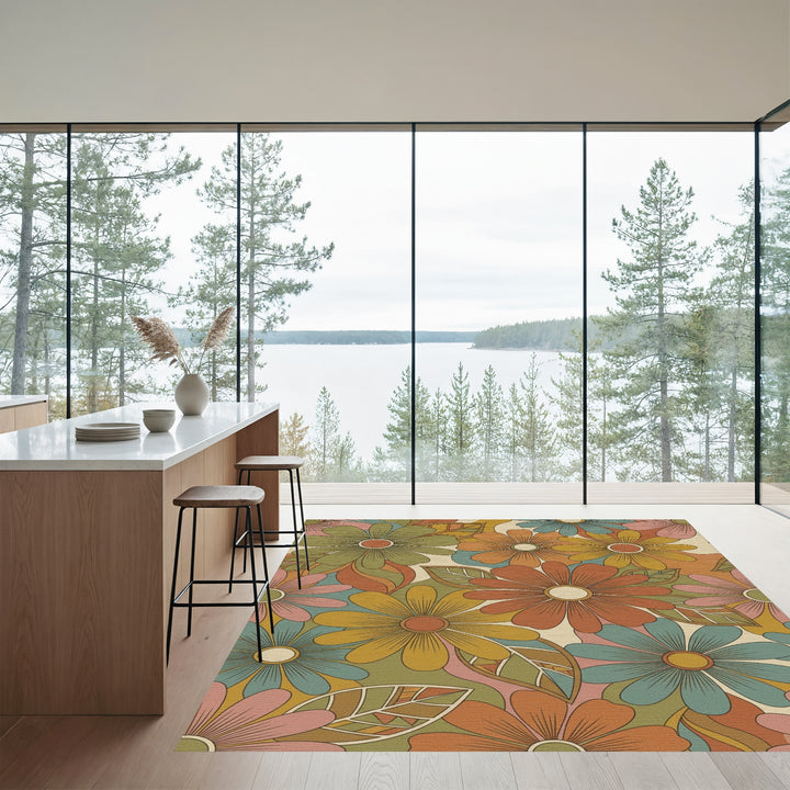 Retro Floral Garden Medallion Rug