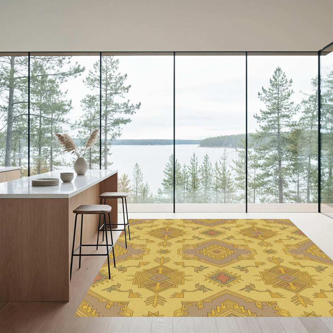Golden Ochre Geometric Medallion Rug