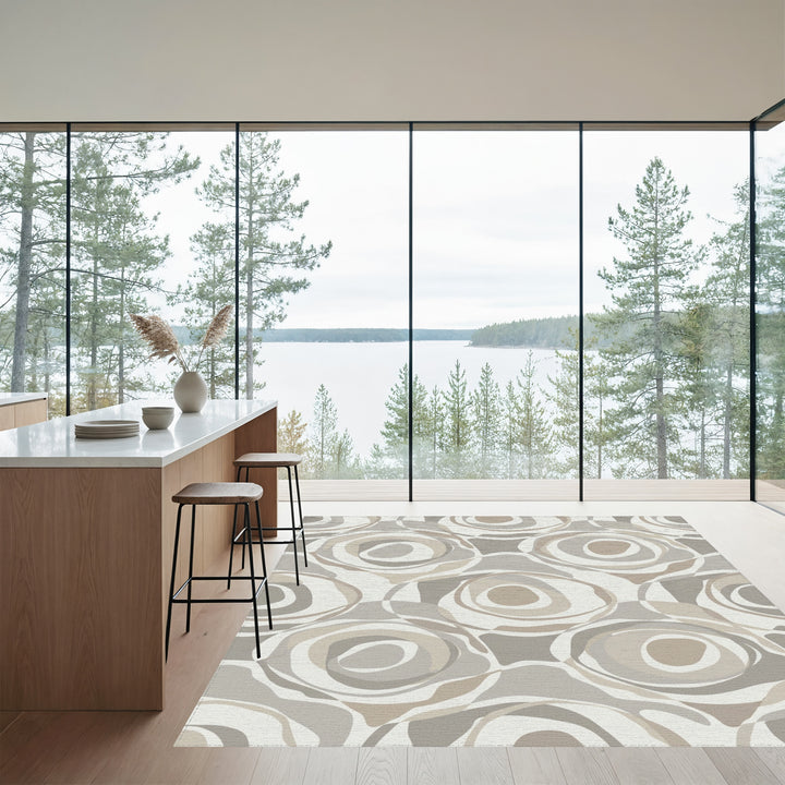 Earthy Swirl Abstract Circles Rug