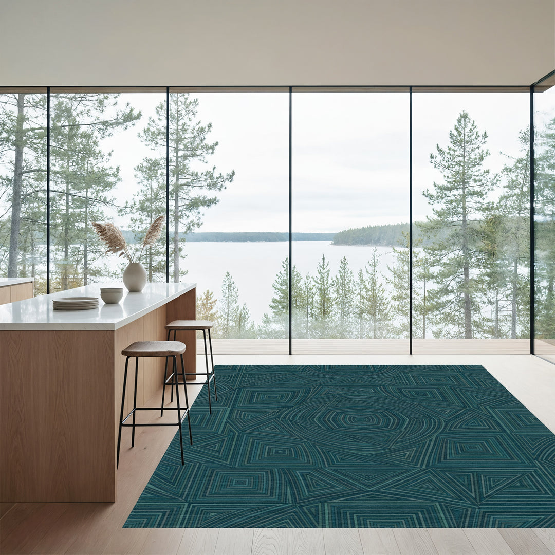 Teal Geometric Optical Illusion Rug