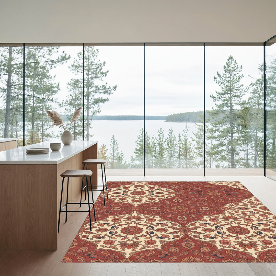 Crimson Ivory Floral Arch Ensemble Rug