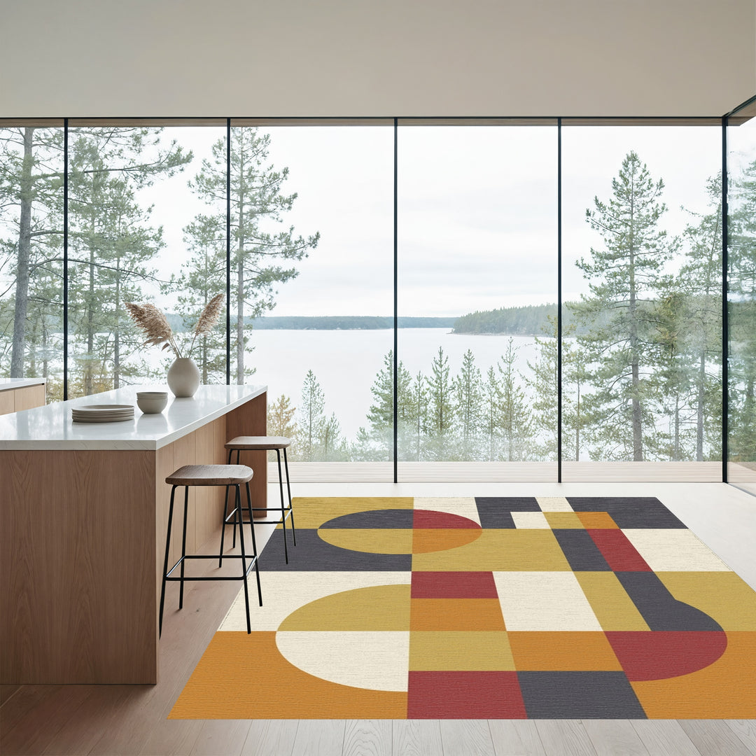 Mid Century Modern Geometric Circles Rug
