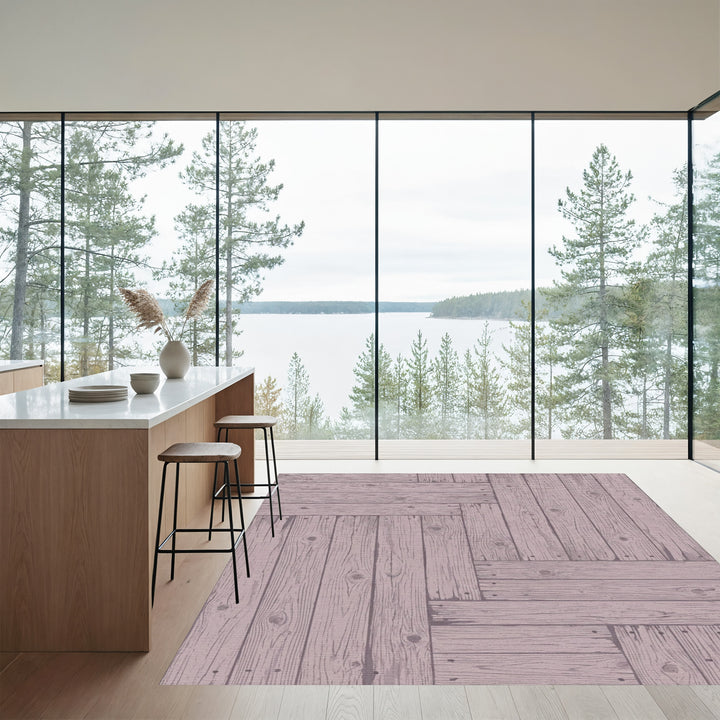 Rustic Wood Plank Parquet Rug