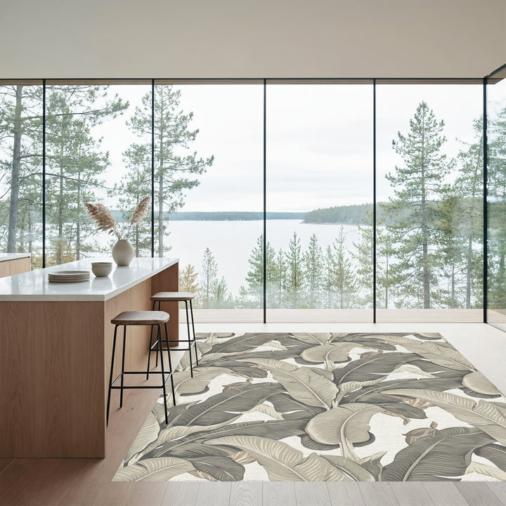 Tropical Banana Leaf Cream Rug