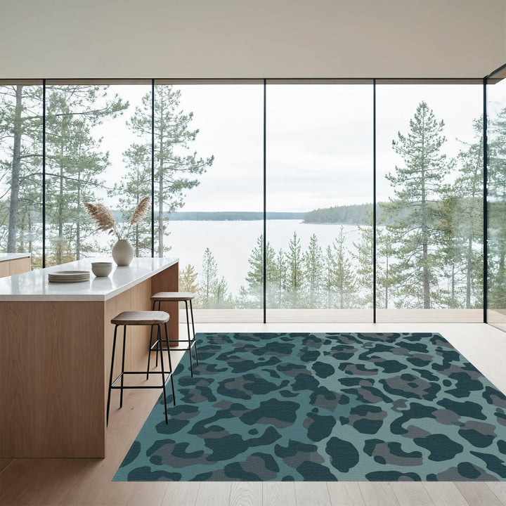Teal Leopard Print Gradient Rug