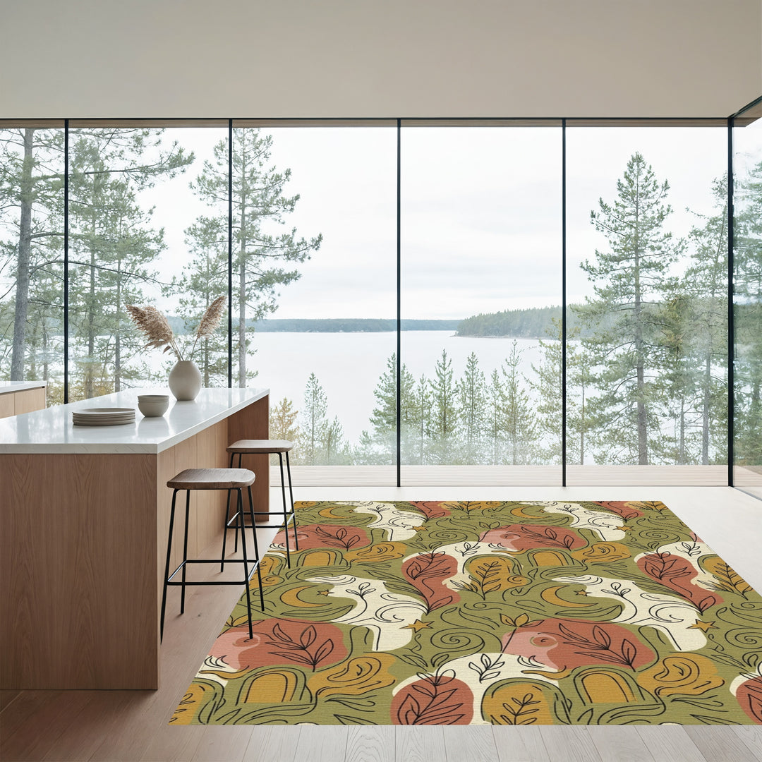 Earthy Abstract Celestial Botanical Elements Rug