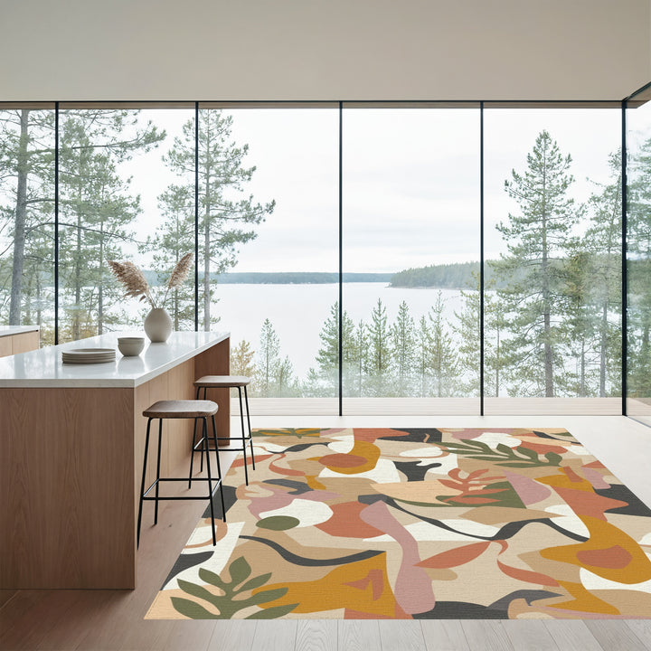 Earthy Abstract Organic Shapes Foliage Rug