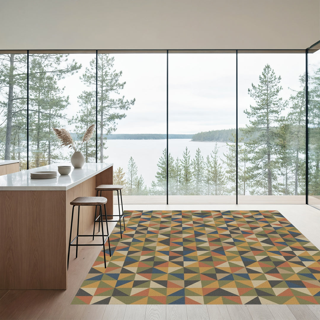 Terracotta Geometric Triangles Square Rug