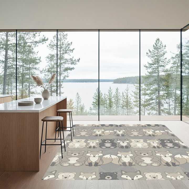 Woodland Forest Animals Neutral Palette Rug