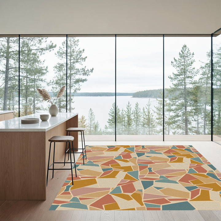 Earthy Terracotta Abstract Geometric Mosaic Rug