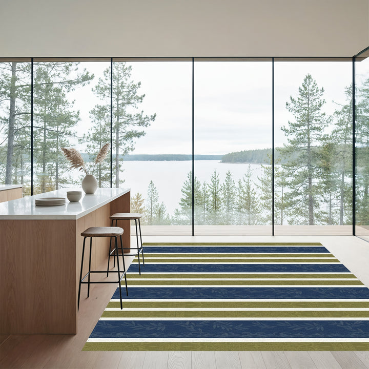 Navy Olive Branch Coastal Stripe Rug