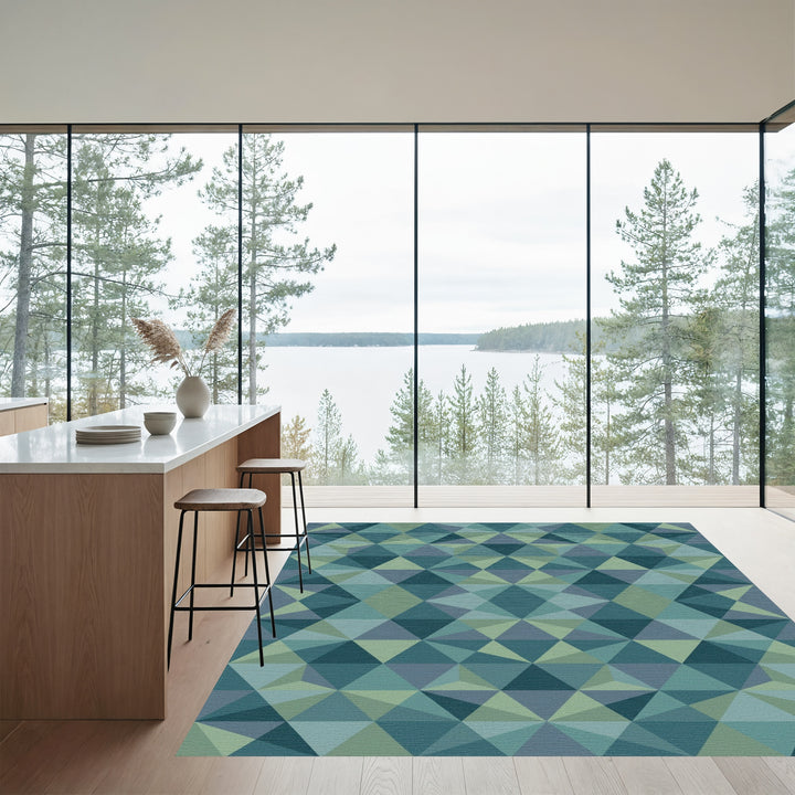 Coastal Blue Geometric Facet Rug