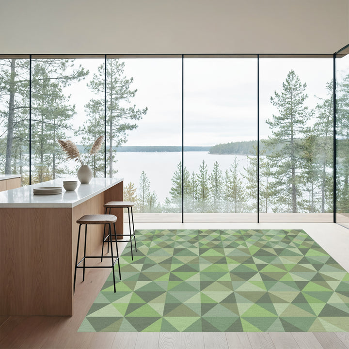 Earthy Green Geometric Triangle Harmony Rug