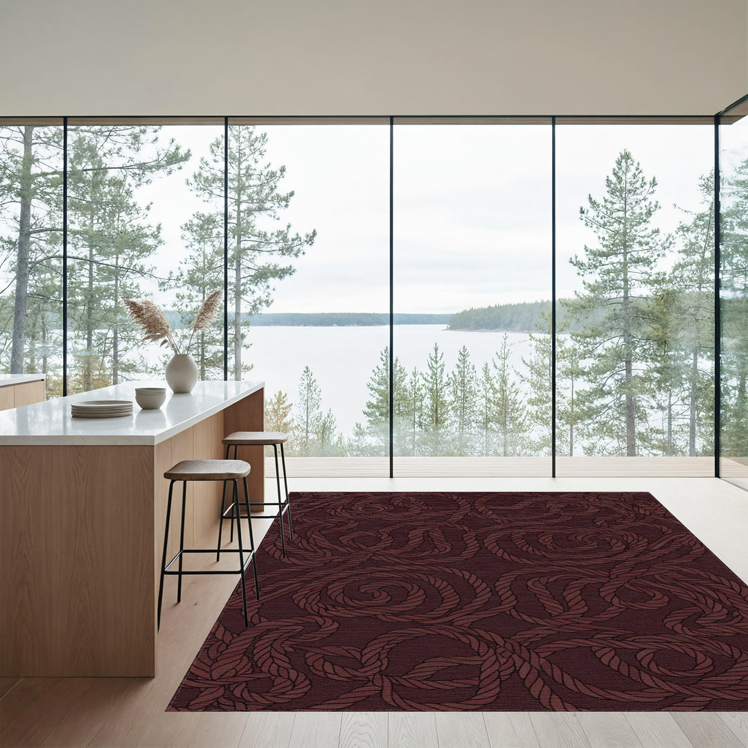 Deep Burgundy Rope Swirls Rug