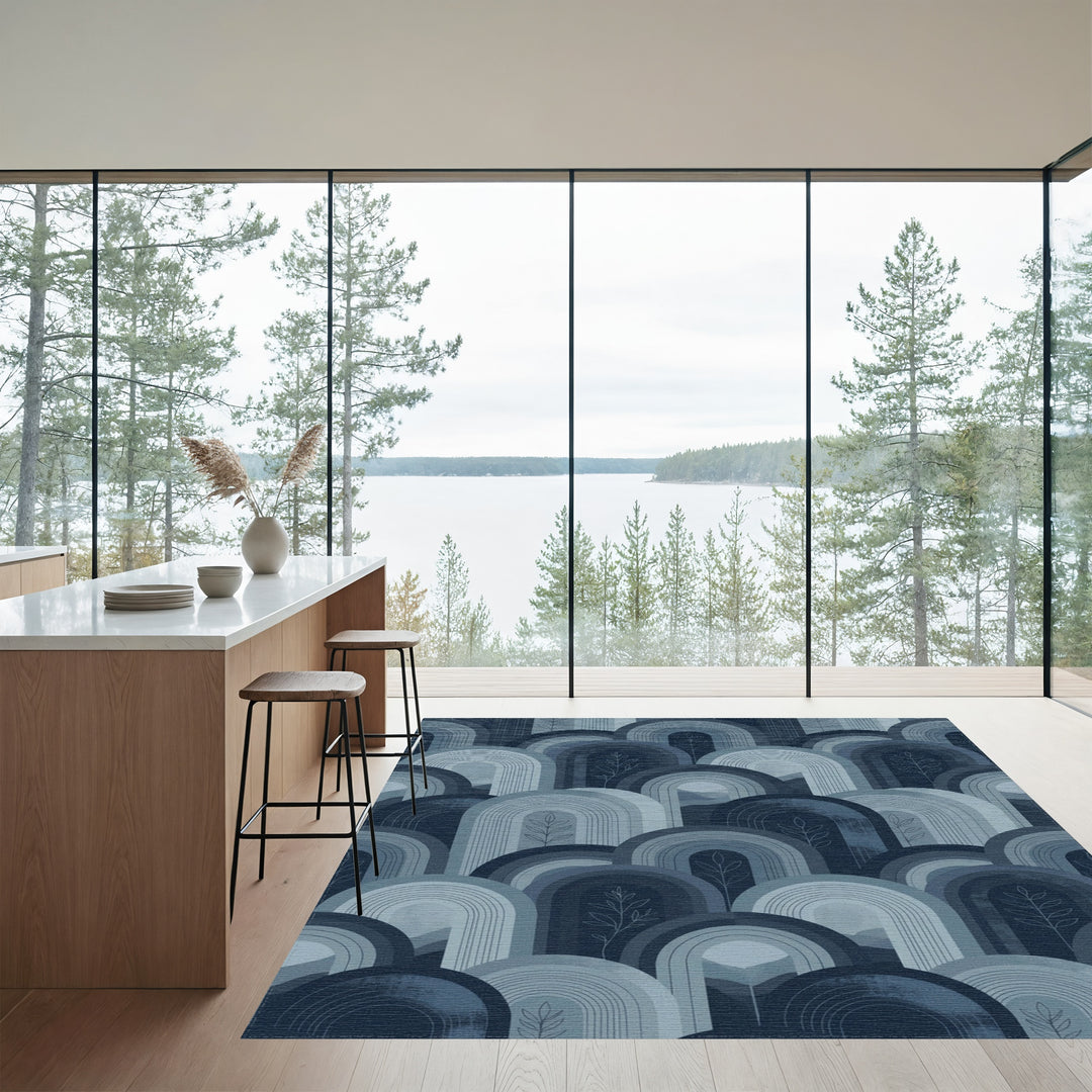 Abstract Arc Mountainscape Blue Tint Rug