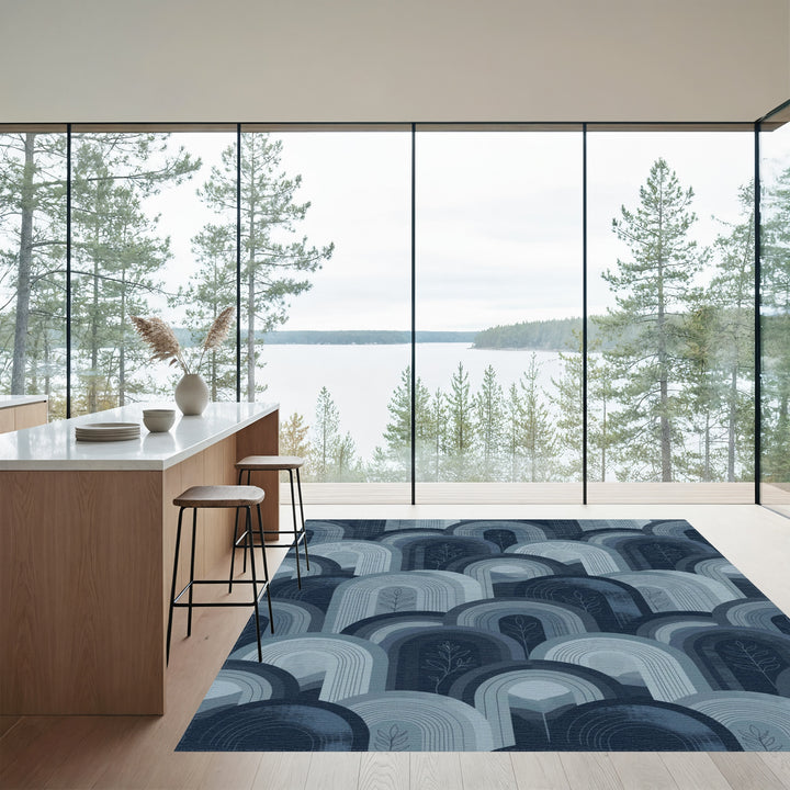 Abstract Arc Mountainscape Blue Tint Rug