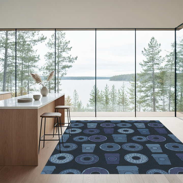 Blue Coffee Donuts Repeat Rug