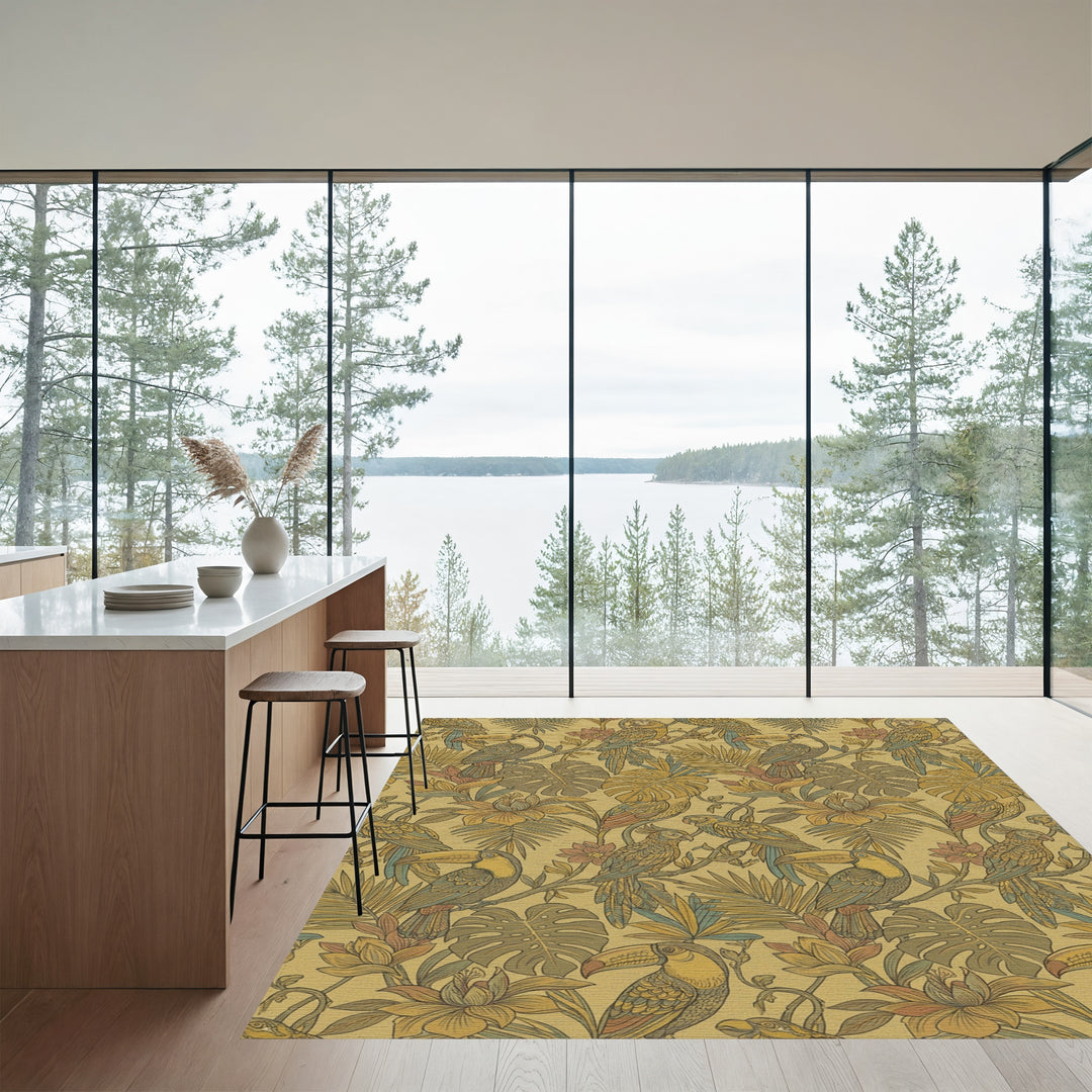 Tropical Toucans Parrots Floral Jungle Rug