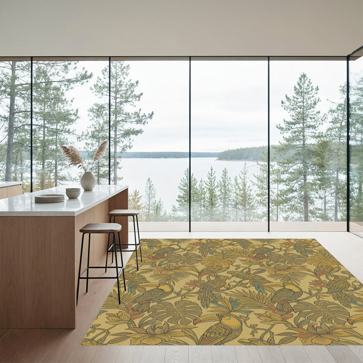 Tropical Toucans Parrots Floral Jungle Rug