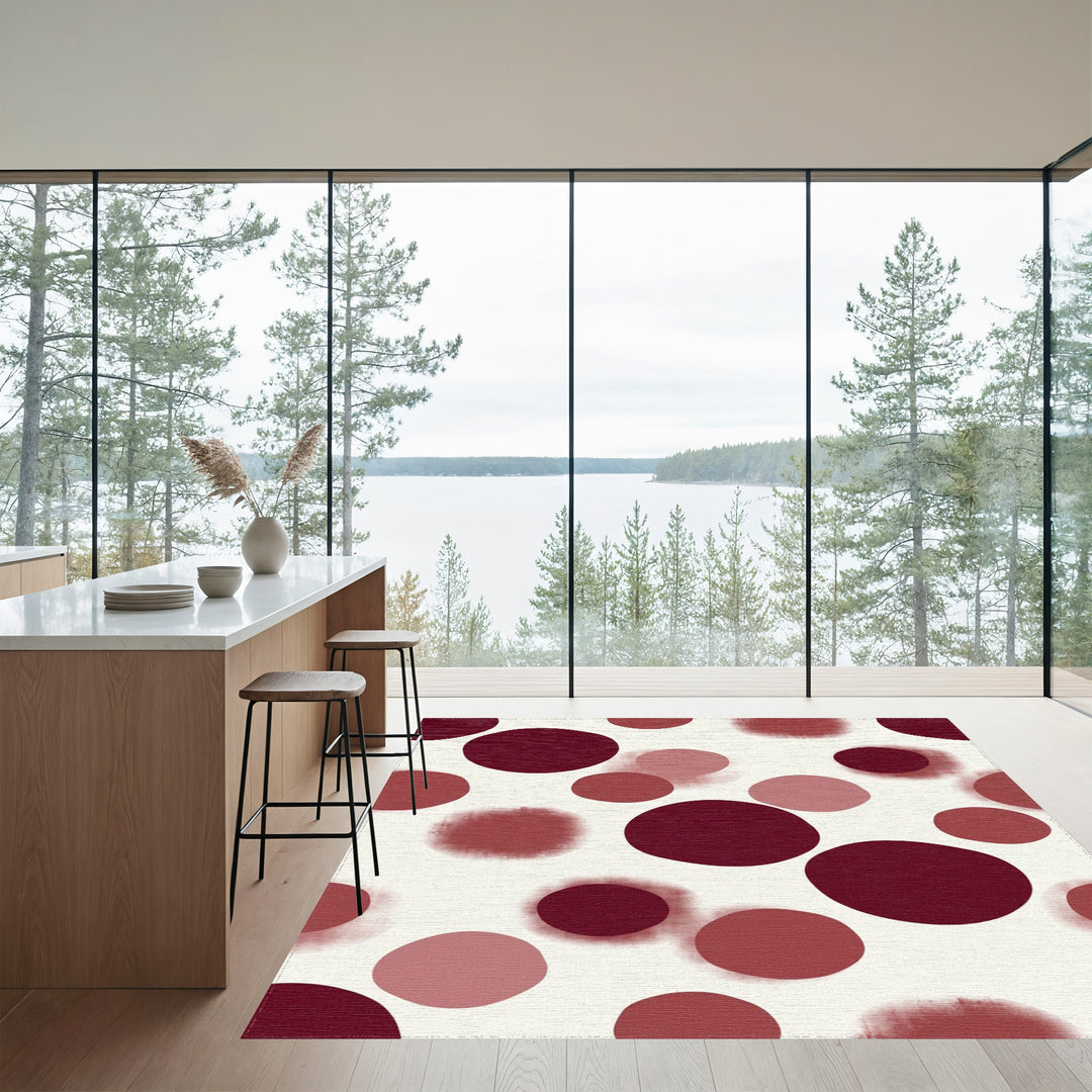 Crimson Blush Scattered Circles Rug