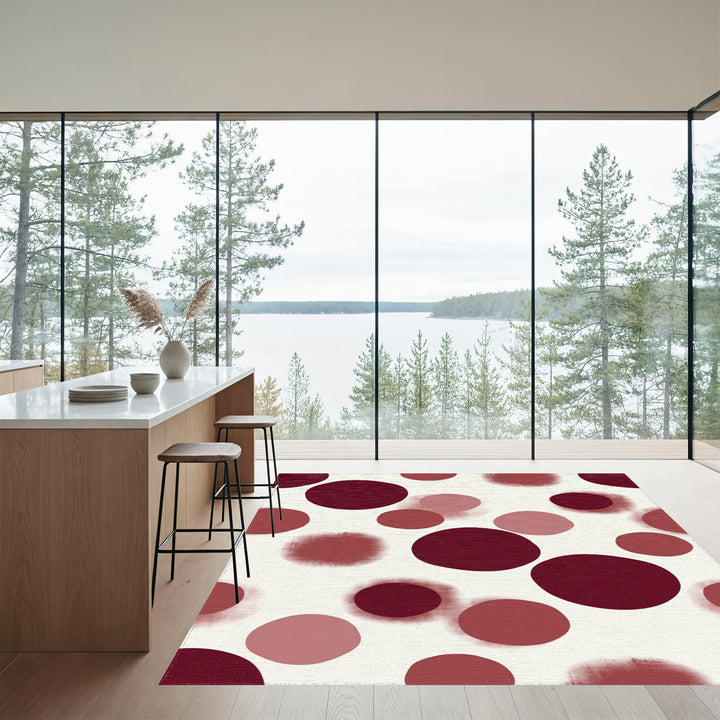 Crimson Blush Scattered Circles Rug