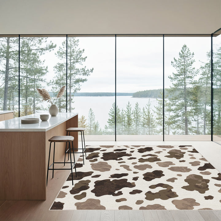 Modern Earthy Cowhide Abstract Patchwork Rug