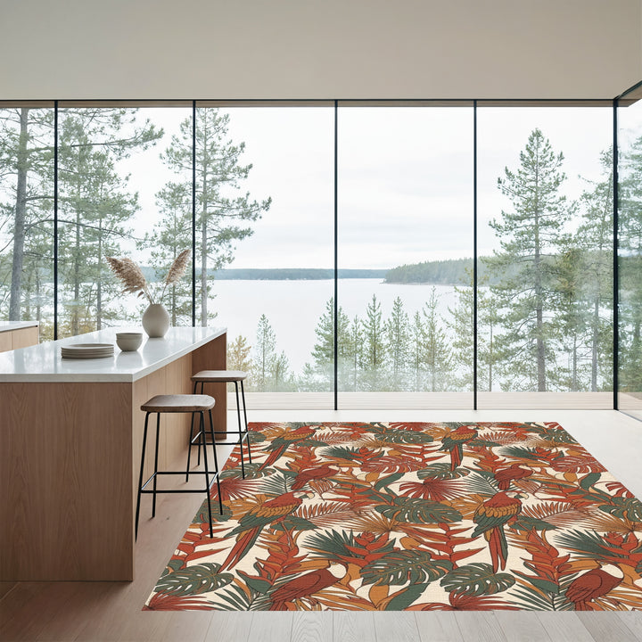Earthy Tropical Macaw Foliage Garden Rug