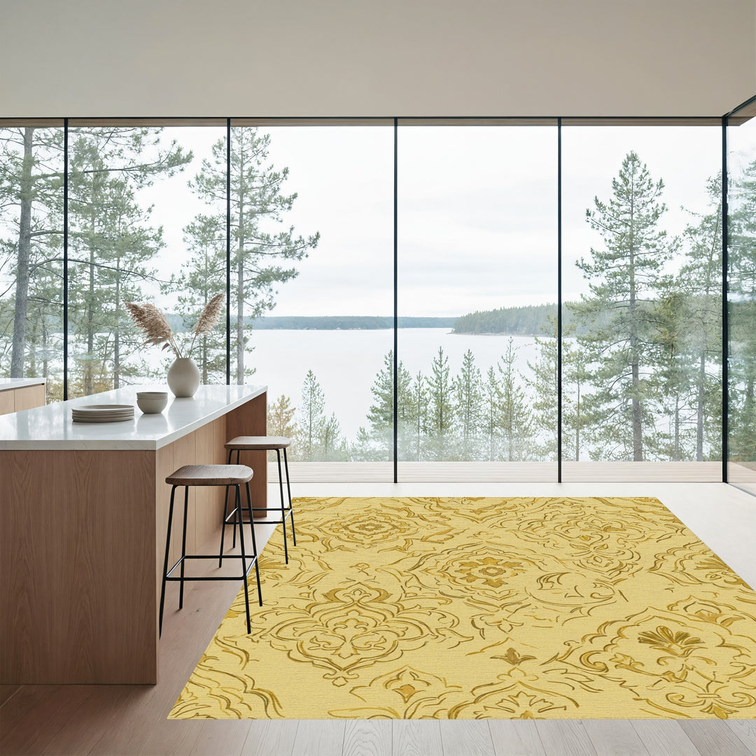 Golden Ochre Vintage Floral Medallion Rug