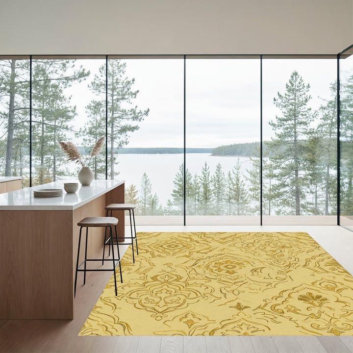 Golden Ochre Vintage Floral Medallion Rug