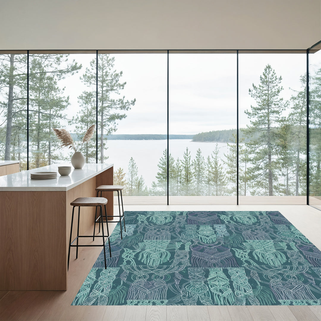 Teal Macrame Tassels Wall Hanging Rug