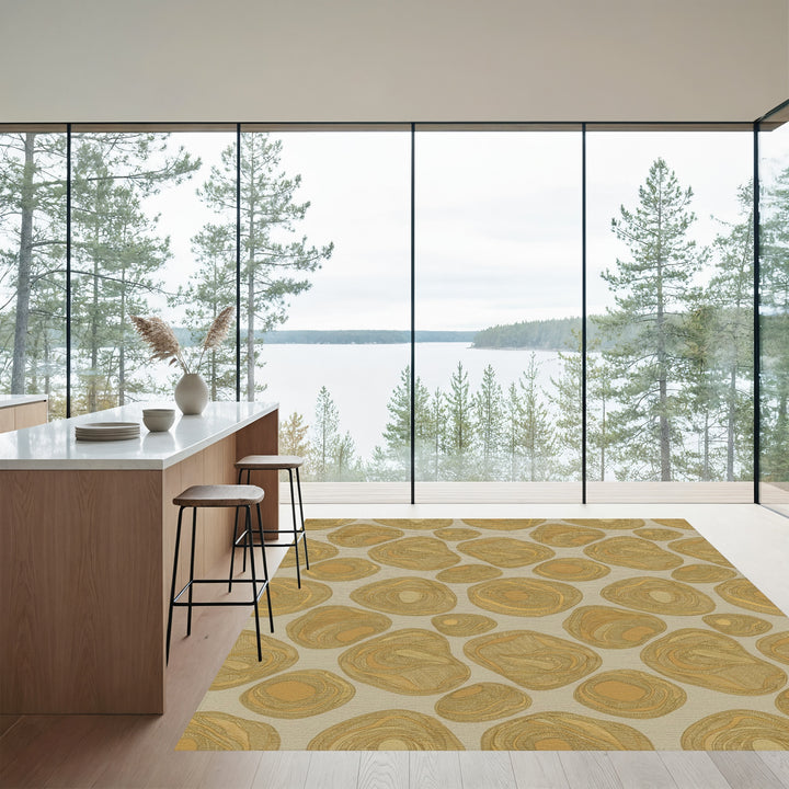 Earthy Ochre Organic Pebble Cluster Rug