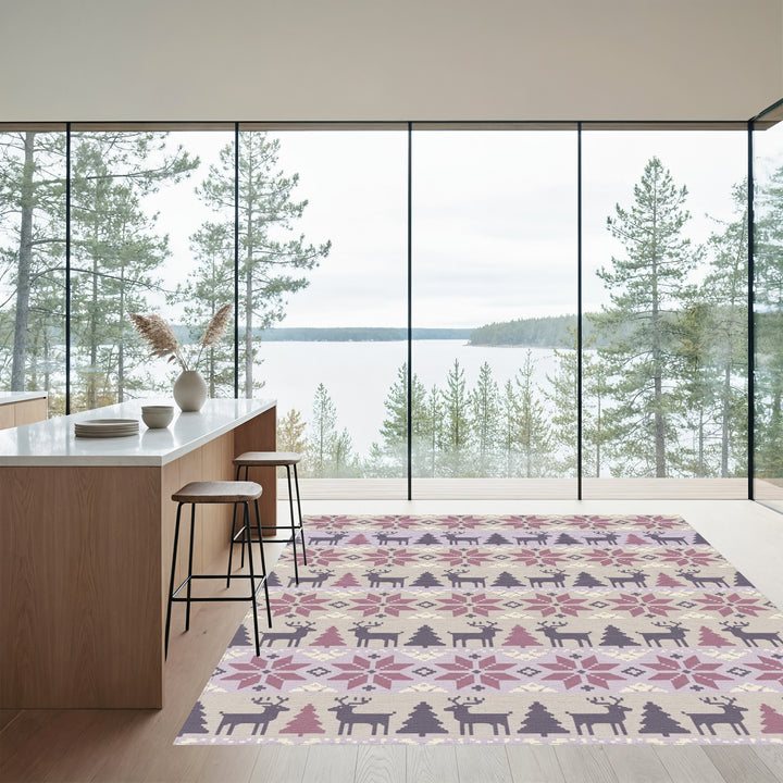 Pale Lavender Reindeer Pine Tree Stars Rug