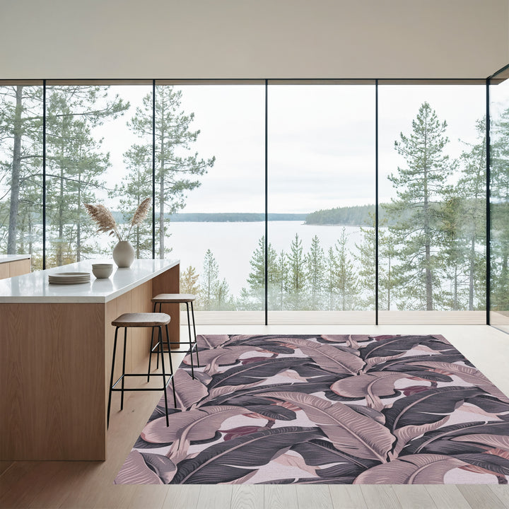 Dusty Rose Banana Leaf Tropical Rug