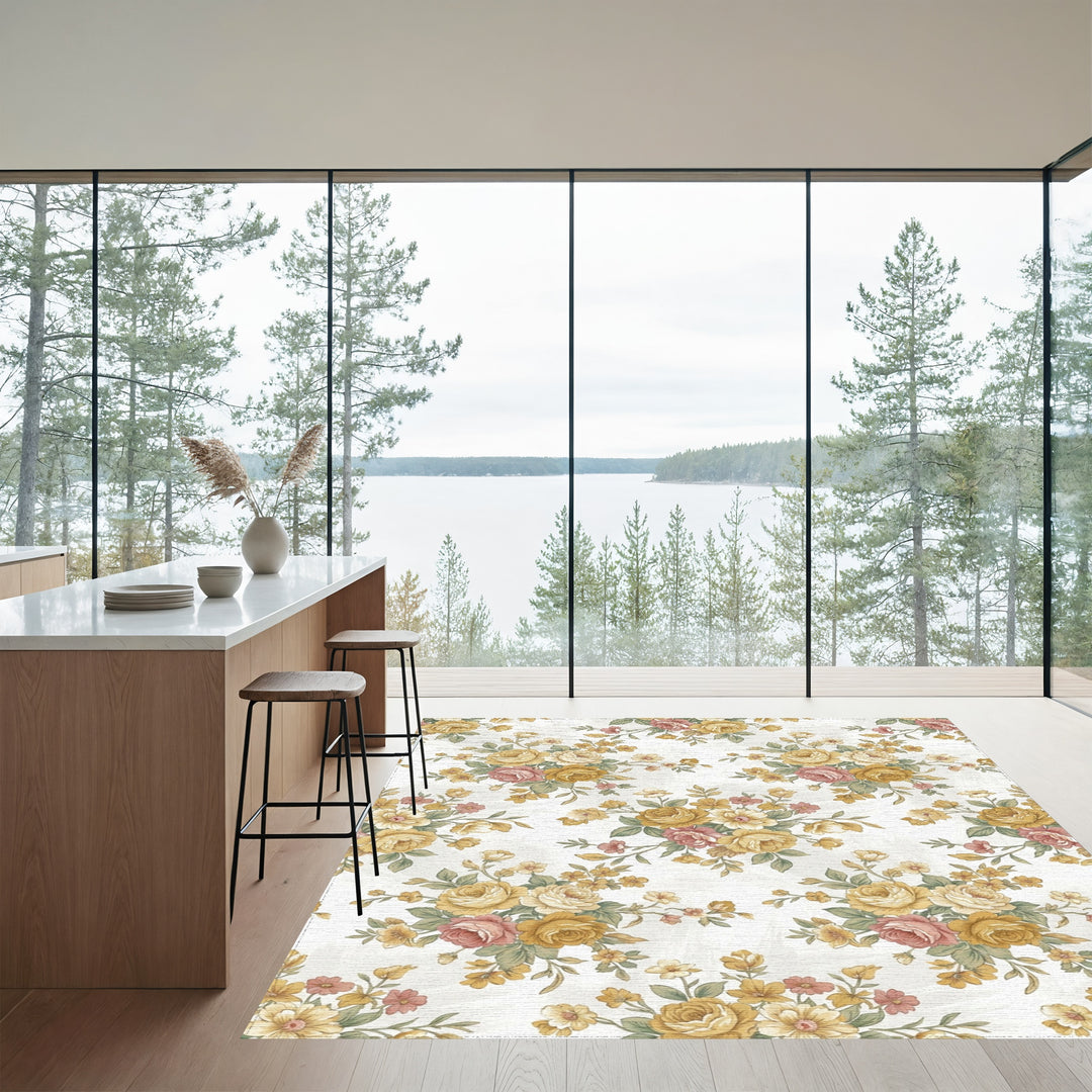 Vintage Meadow Floral Arrangement Rug