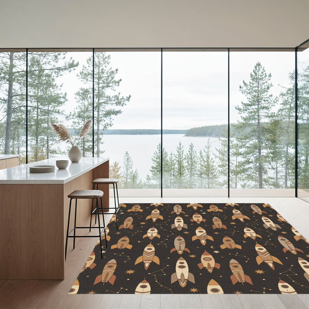 Space Rockets Constellation Earth Tones Rug