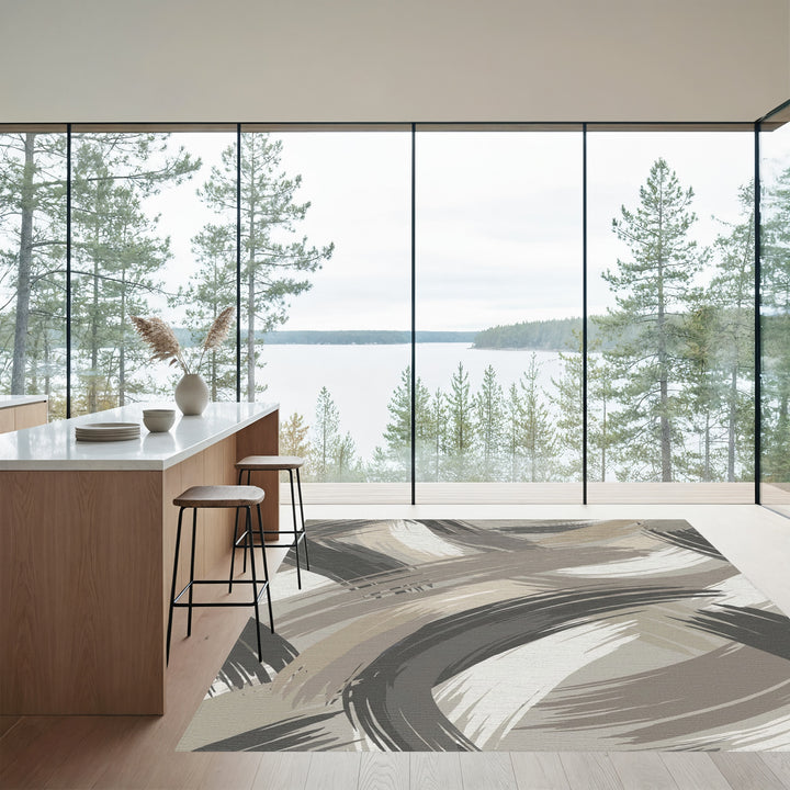 Neutral Earth Tones Abstract Swirl Rug