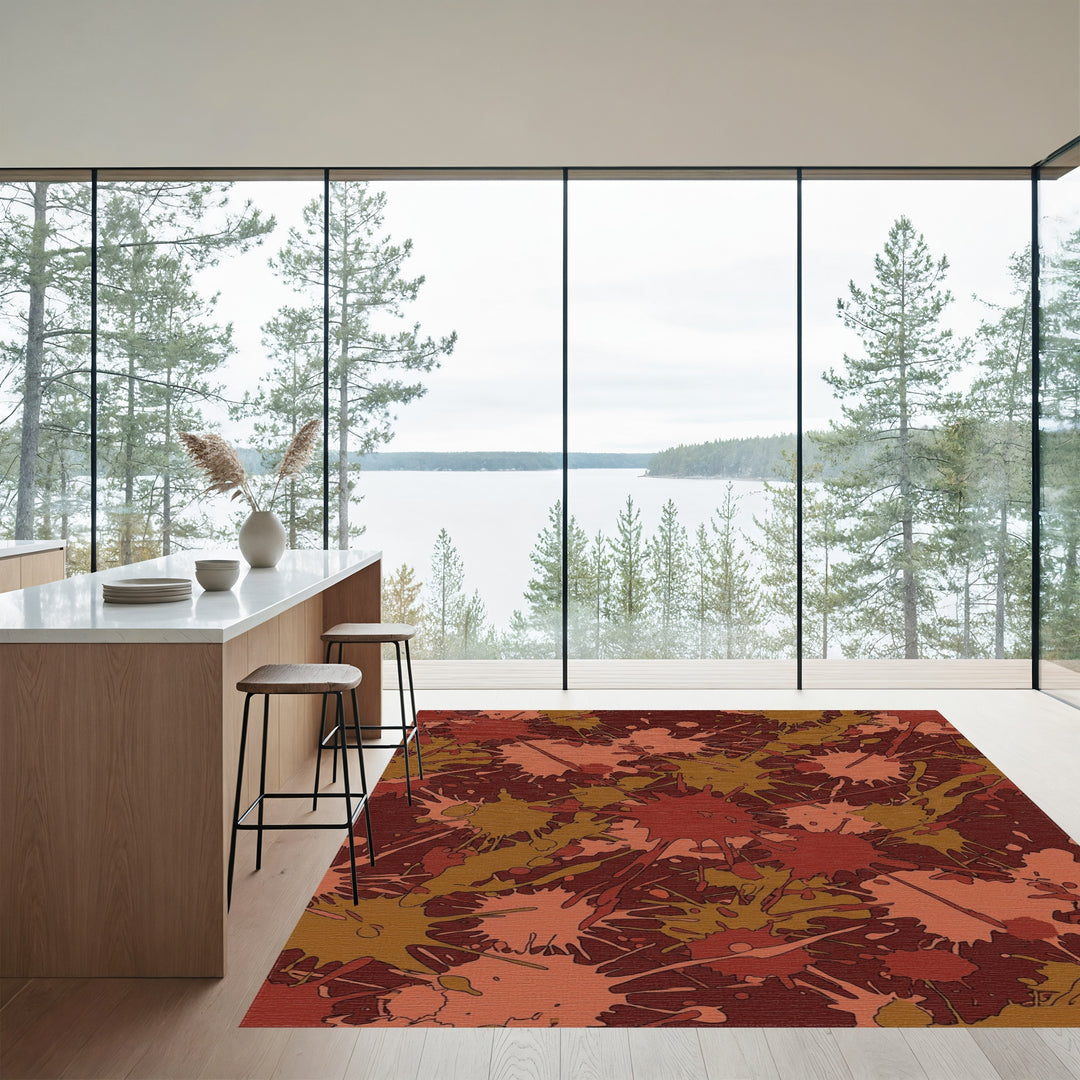 Crimson Earth Tones Splatter Graphic Rug