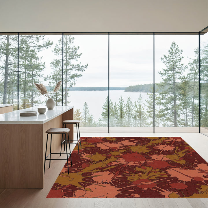 Crimson Earth Tones Splatter Graphic Rug